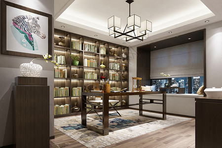 新中式书房效果图设计图片