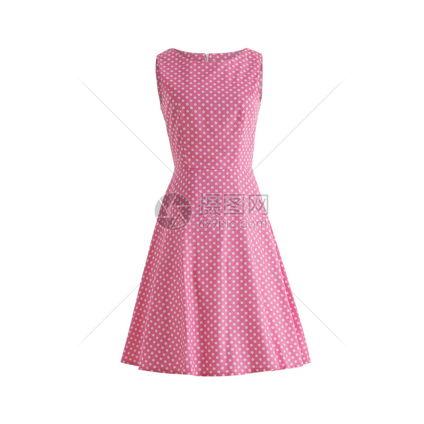 女士粉红色波点长裙图片