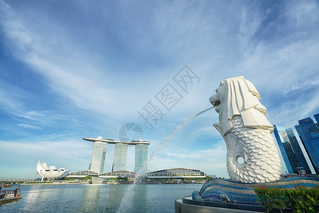 新加坡湾新加坡金沙鱼尾狮背景