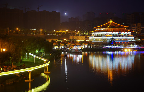 西安曲江夜景背景图片