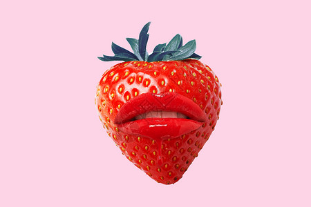 嘴里草莓创意设计图片