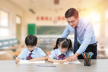 老师辅导小学生学习老师教育培训设计图片