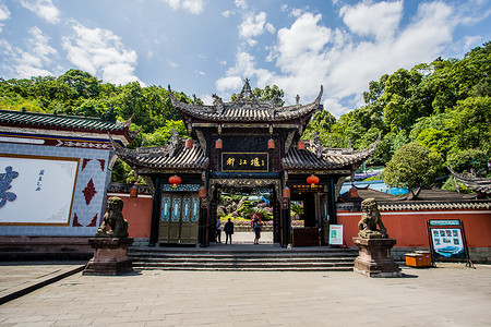 建筑门口都江堰景区背景