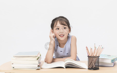 手绘儿童书本女学生写作业背景