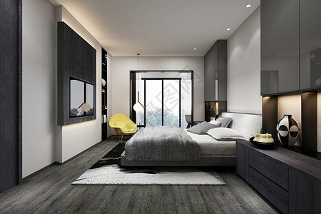 家具实木现代简约卧室背景设计图片