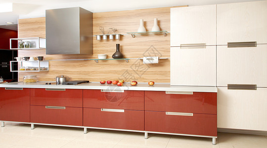 厨房植物现代红色橱柜背景设计图片
