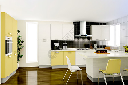 家庭厨房做饭黄色橱柜背景设计图片