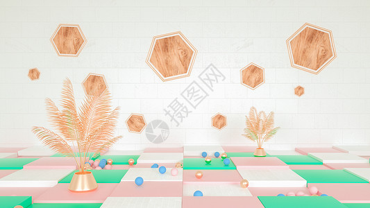 粉色瑜伽海报3d模型空间设计图片
