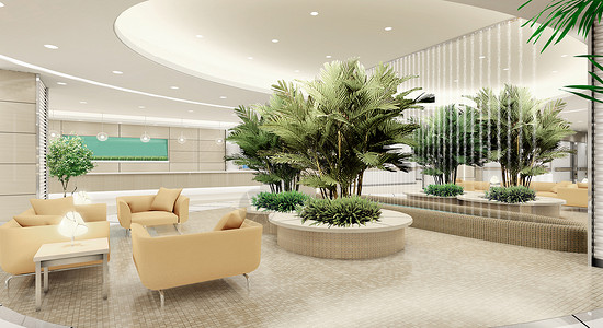 现代办公区大堂现代医院休闲区效果图设计图片