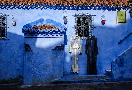 北非摩洛哥舍夫沙万蓝色小镇高清图片