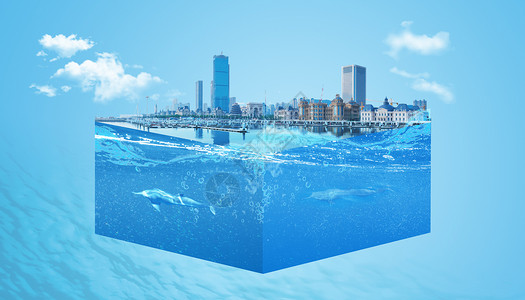 海底的鱼水上城市设计图片