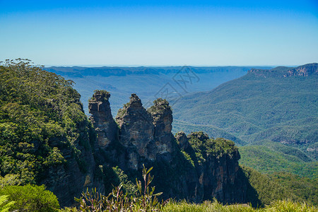 澳大利亚著名建筑澳洲悉尼蓝山公园三姐妹峰背景