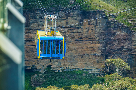 blue澳洲悉尼蓝山三姐妹景观缆车背景