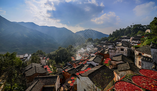 秋天婺源江西省上饶市婺源篁岭古村晒秋背景