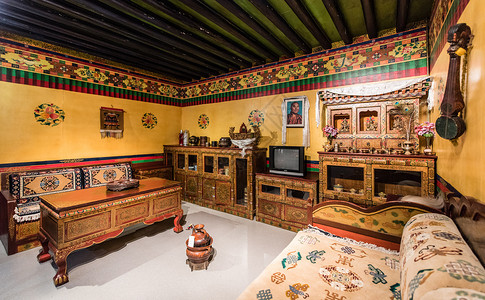 北京西藏文化博物馆藏族家庭布置展览历史文化高清图片素材