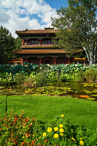 北京夏末初秋的景山公园背景图片