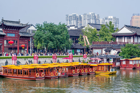 秋天的秦淮河5A景区高清图片素材