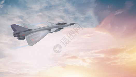 夕阳下飞行的战斗机背景图片