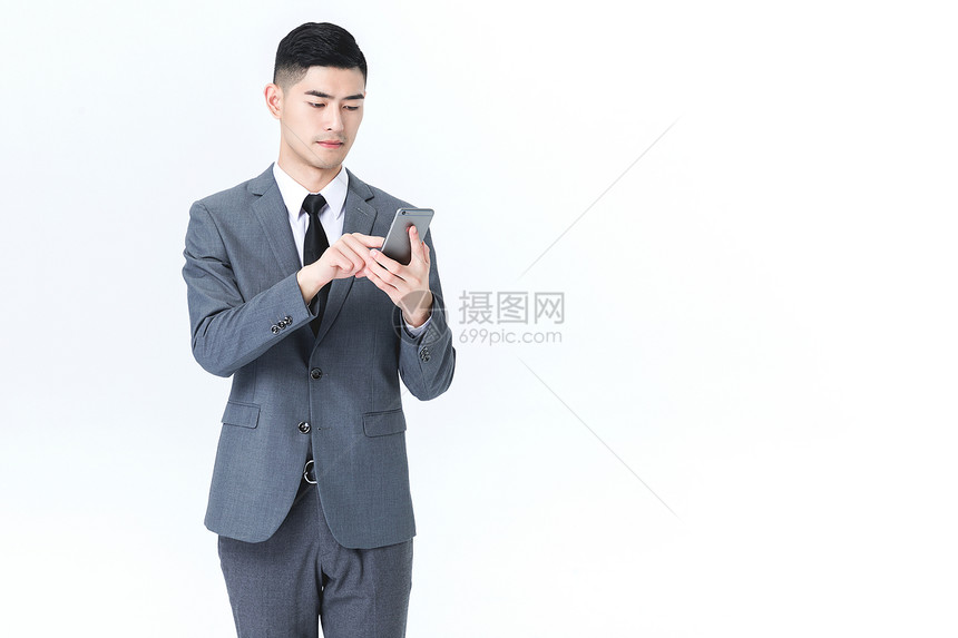 商务男性使用手机白底图片