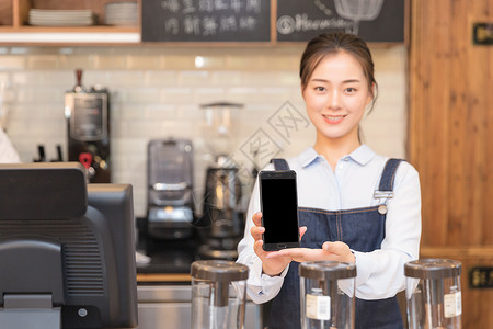 咖啡馆服务员手机支付咖啡师高清图片素材