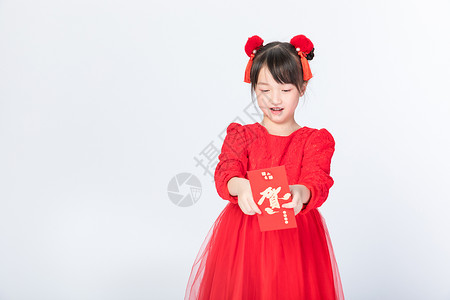 新春儿童手拿红包背景图片