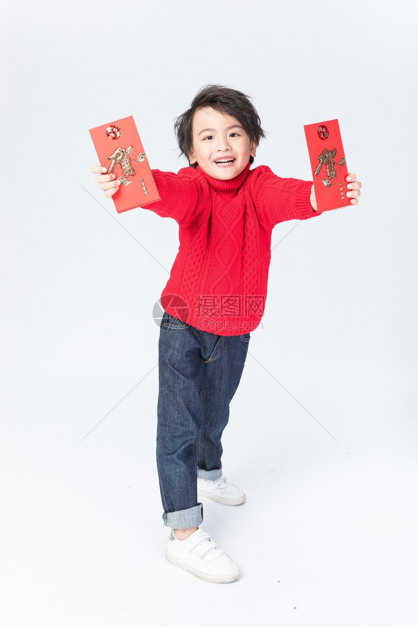 新年儿童手拿红包图片