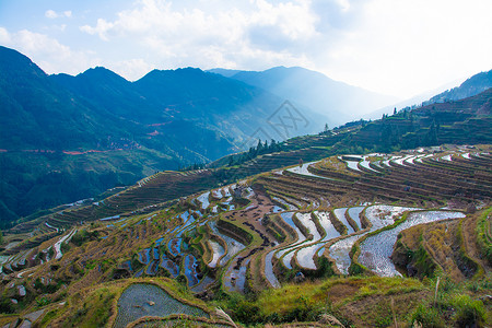 贵州黔东南苗族侗族自治州月亮山梯田背景