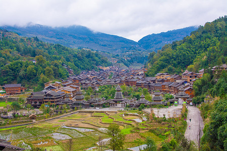 贵州黔东南苗族侗族自治州肇兴侗寨旅游高清图片素材