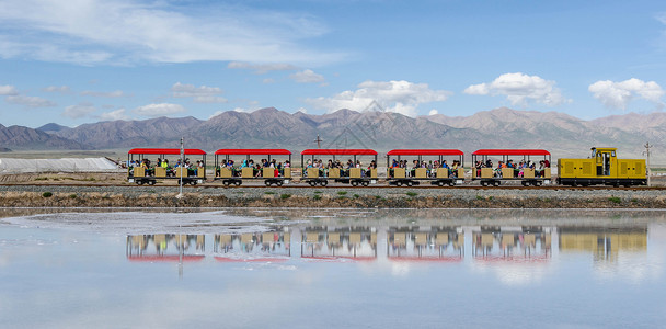 茶卡盐湖小火车背景图片