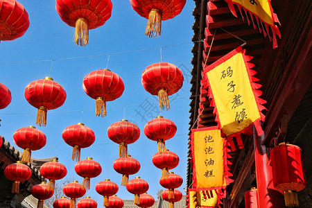 西安永兴坊春节随风摇曳的灯笼背景图片