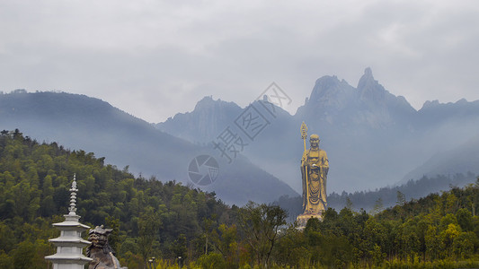 99折九华山99米高地藏王菩萨巨型铜像背景