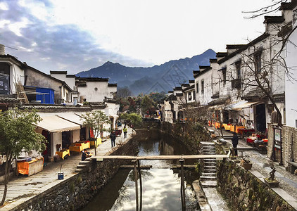 长亭古道绩溪县徽派建筑徽派乡村背景