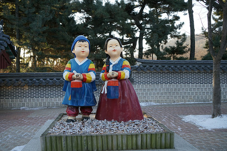 韩国仁川韩式建筑背景