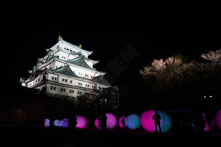 日本名古屋天守阁夜景背景图片