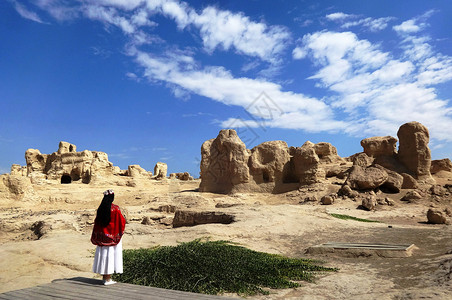 文化旅游胜地大美新疆交河故城背景