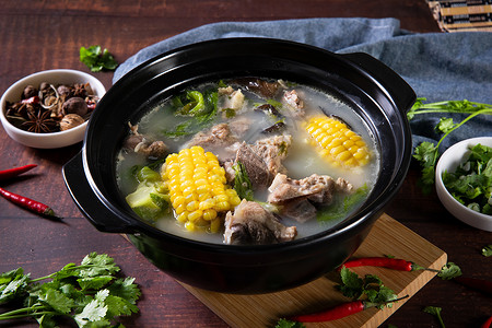 砂锅玉米排骨汤炖汤高清图片素材