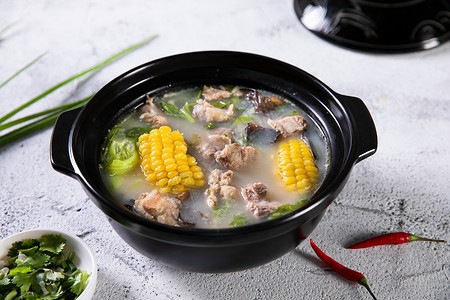 砂锅玉米排骨汤美味高清图片素材