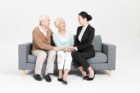 老年家庭保险营销推销高清图片素材