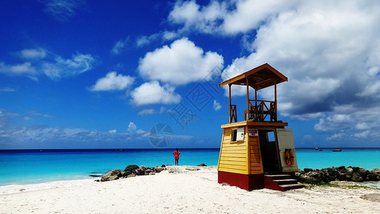 加勒比海滩巴巴多斯美丽的海与沙滩风光奇秀海景迷人是驰名世界的海岛度假胜地背景