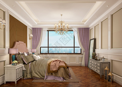 粉色女性家居卧室设计效果图图片