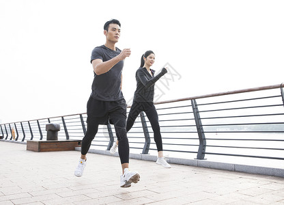 男女青年跑步锻炼背景图片
