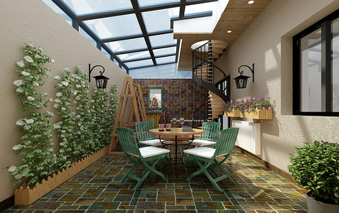 现代阳台绿植组合高清图片