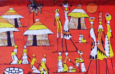 艺术画素材莫桑比克风光非洲特色艺术画蜡染背景