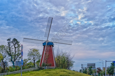 方特乐园湖南株洲方特欢乐世界入口旁风车背景