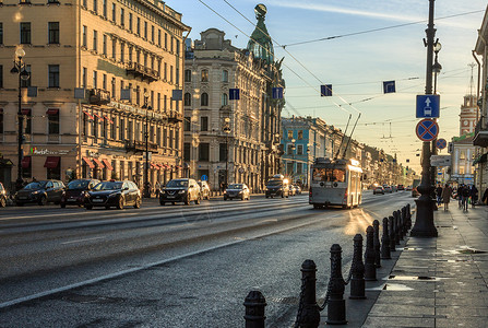 圣彼得堡街景俄罗斯旅游名城圣彼得堡风光背景