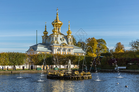 圣彼得堡著名旅游景点夏宫上花园高清图片