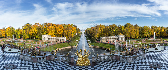 圣彼得堡夏宫下花园喷泉全景图背景