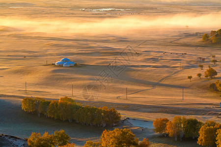 蒙古包秋天内蒙古自治区乌兰布统敖包吐景区背景