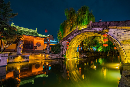 浙江南浔古镇夜景乡村旅游高清图片素材