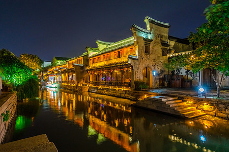 浙江南浔古镇夜景旅游高清图片素材